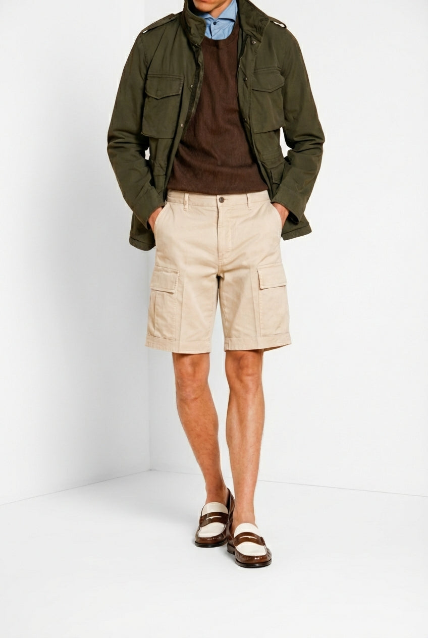 Cargo M74 bermuda cargo uomo in gabardina stretch relaxed fit