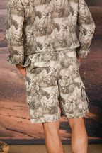 Cargo M74 Herren-Cargo-Bermuda aus Baumwoll-Hanf-Herringbone mit Blumenmuster Relaxed Fit