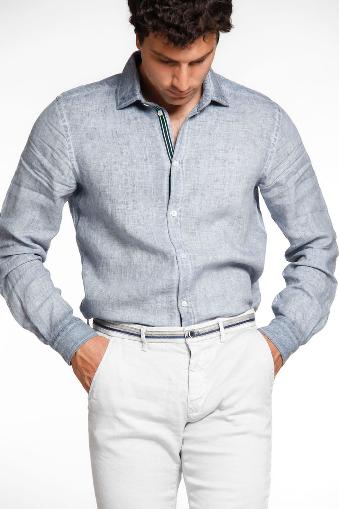 Torino Herren-Langarm Hemd aus Leinen mit Bändern