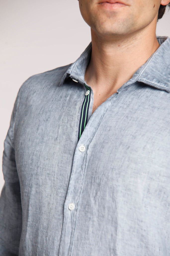 Torino Herren-Langarm Hemd aus Leinen mit Bändern