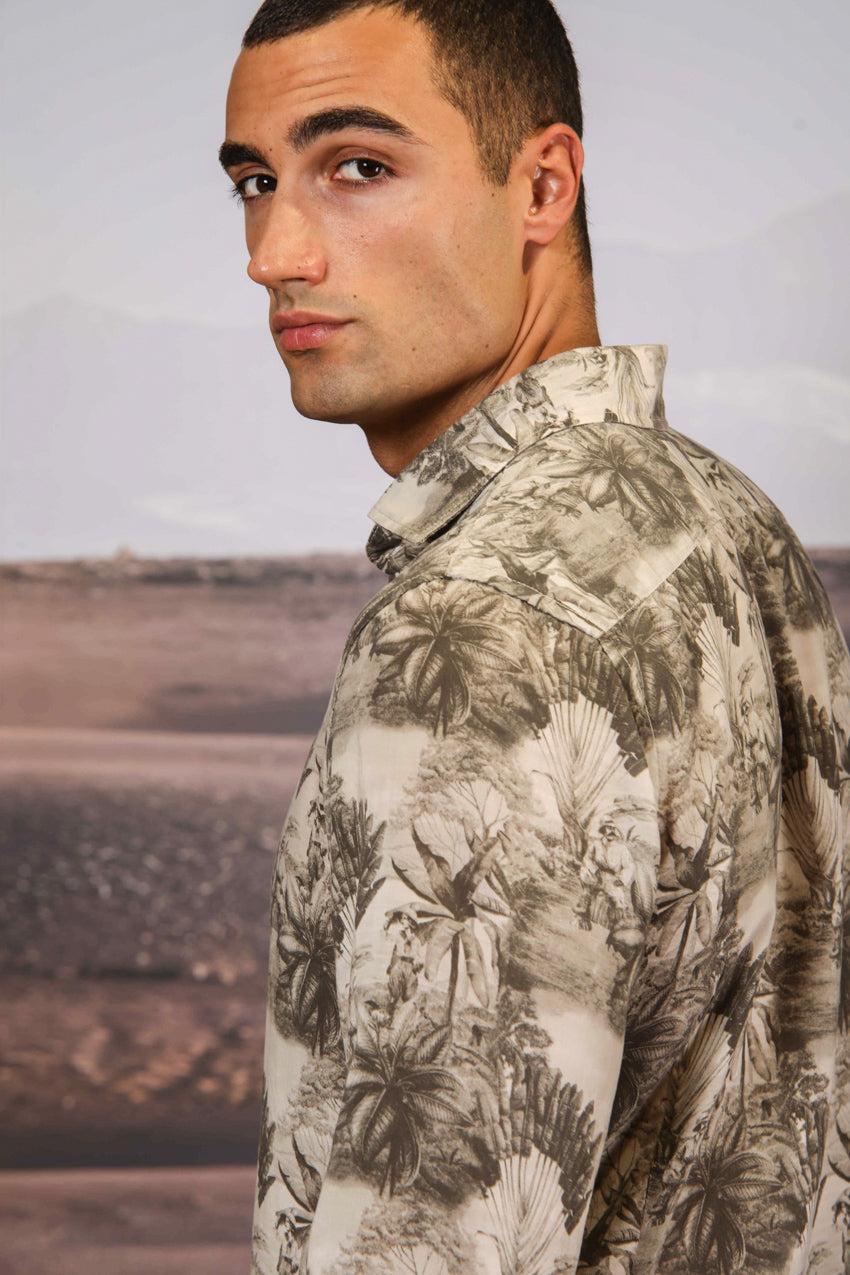 Torino camicia uomo a manica lunga in modal stampa inglese