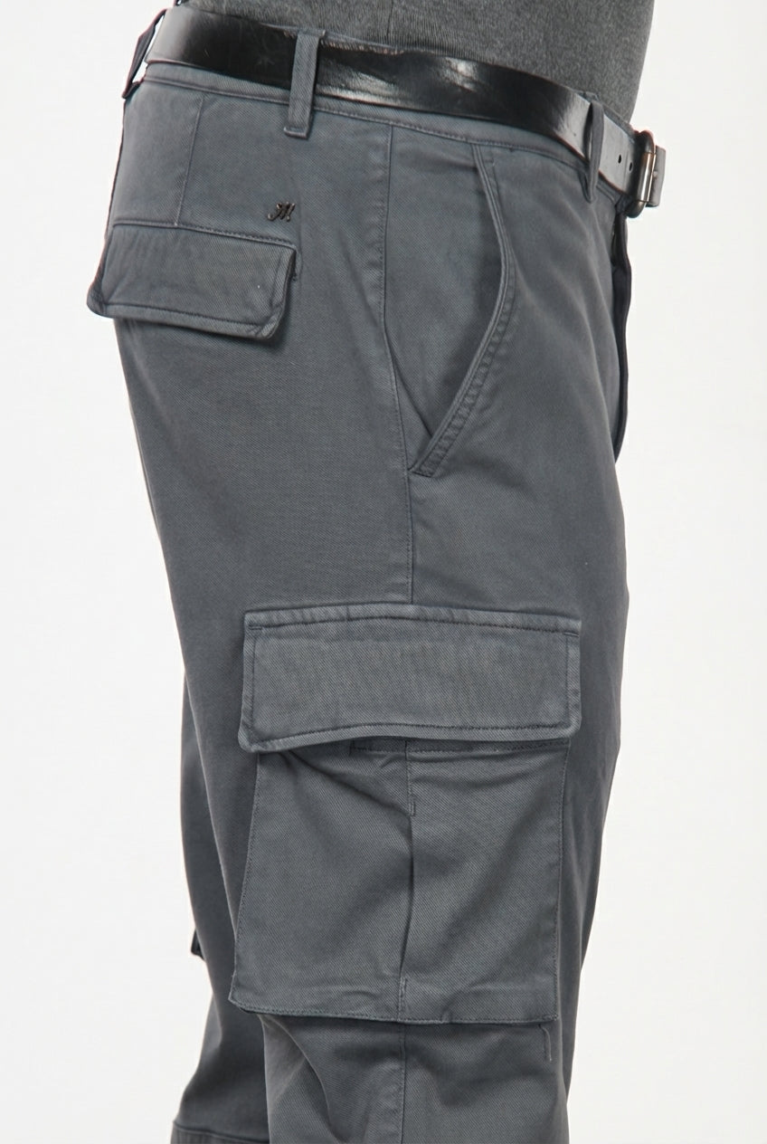 Chile pantalone cargo uomo in cotone stretch trama diagonale regular fit