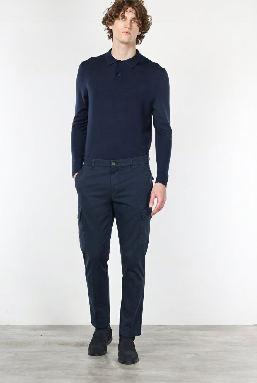 Chile pantalone cargo uomo in cotone stretch trama diagonale regular fit