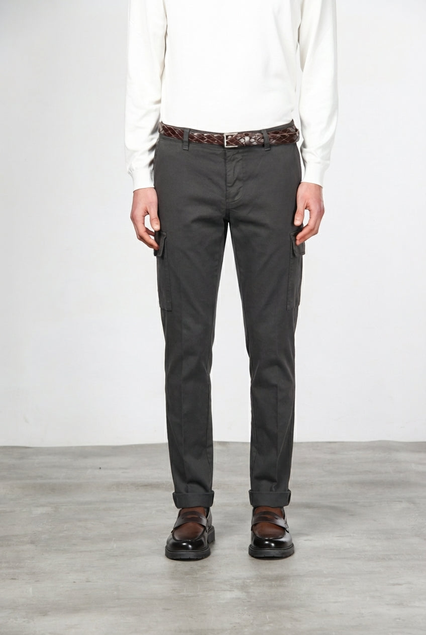Chile pantalone cargo uomo in cotone stretch trama diagonale regular fit