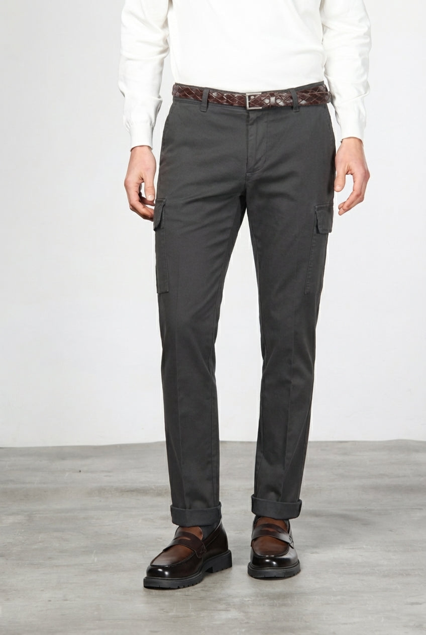 Chile pantalone cargo uomo in cotone stretch trama diagonale regular fit