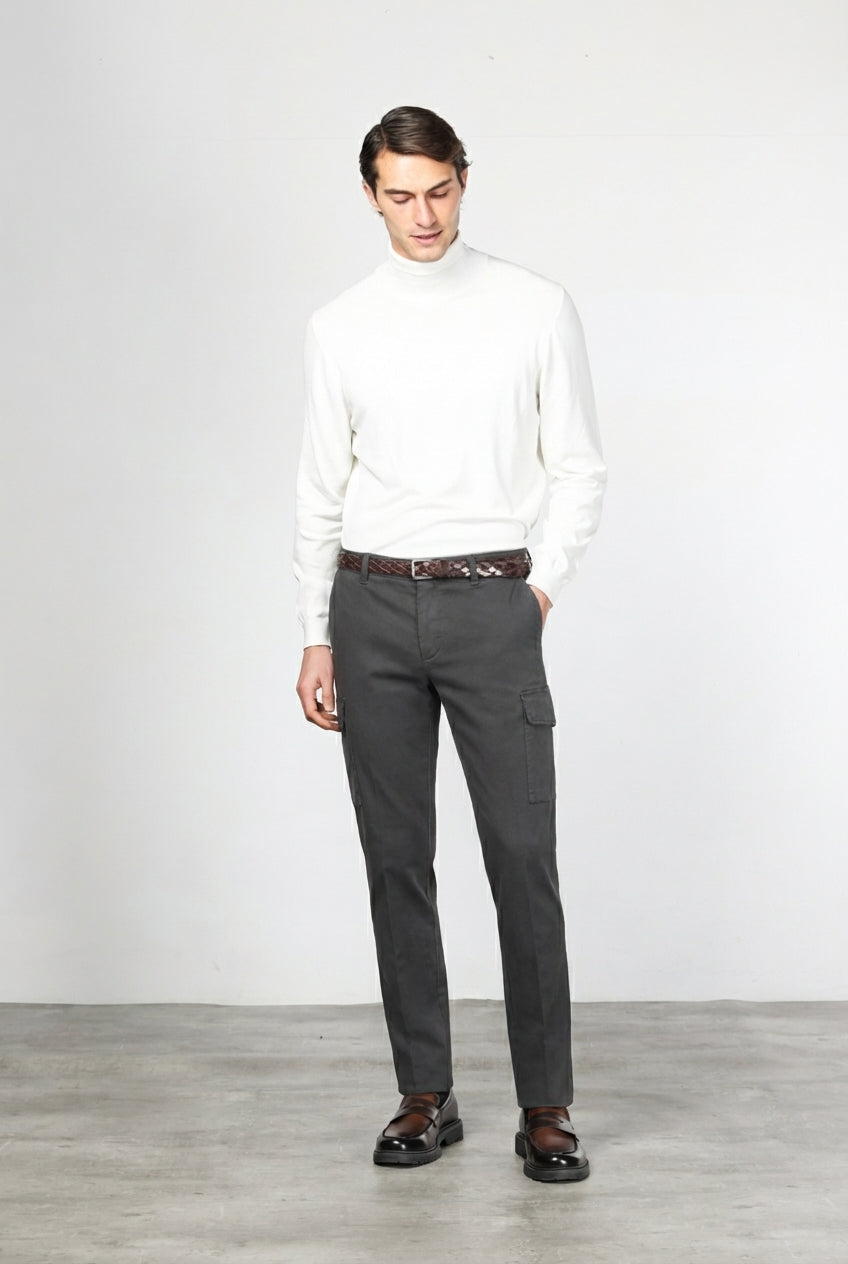 Chile pantalone cargo uomo in cotone stretch trama diagonale regular fit