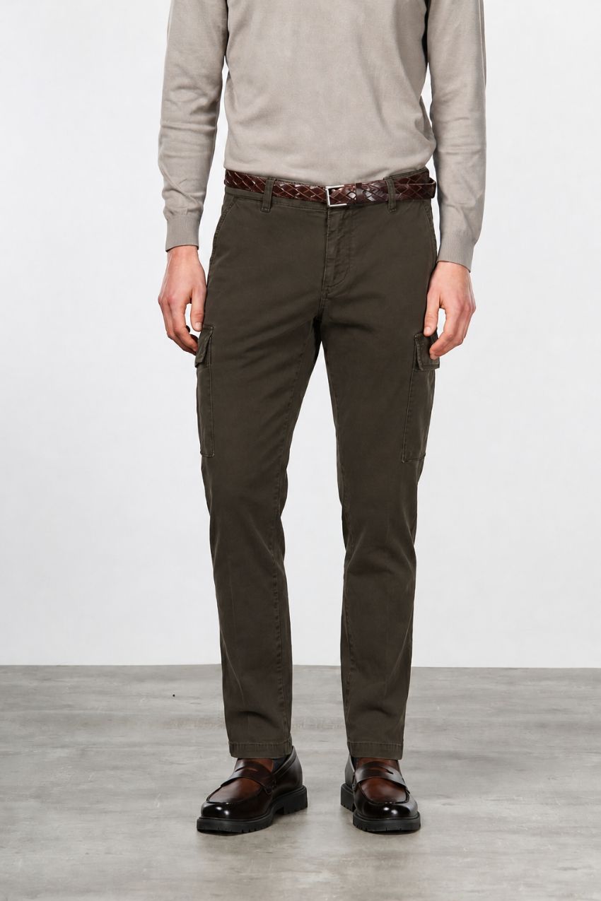 Chile pantalone cargo uomo in gabardina stretch extra slim fit ①