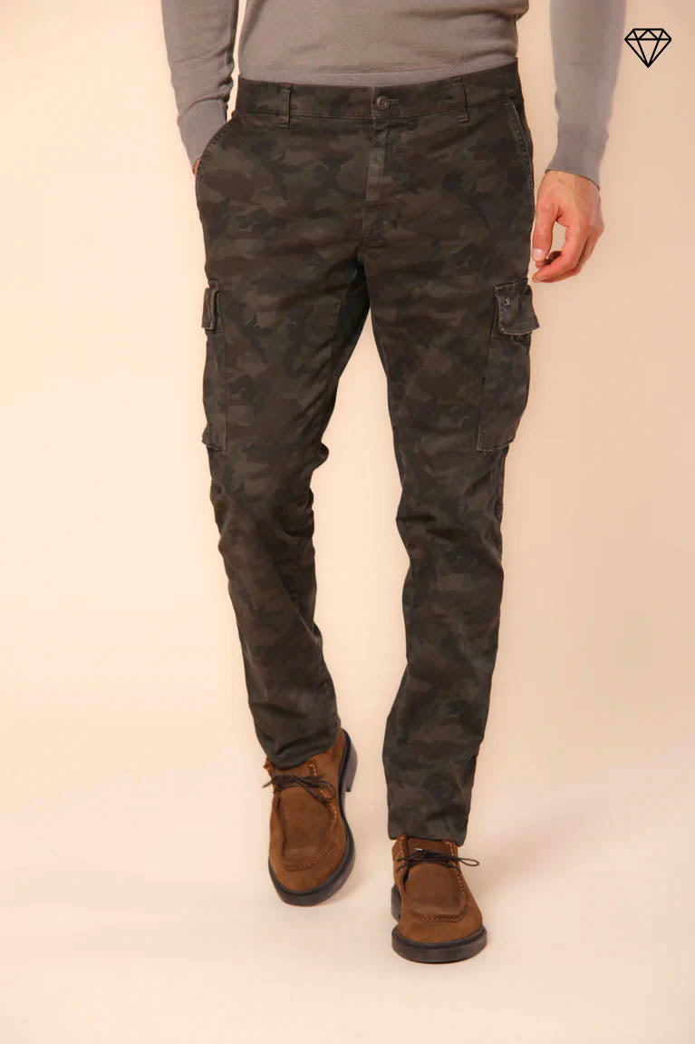 Chile Pantalone cargo uomo in raso con camouflage extra slim ①