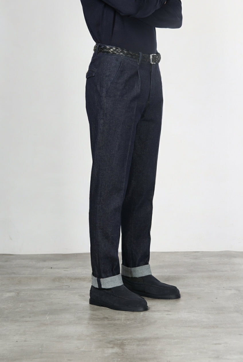 Pinces pantalone chino uomo in tecno denim stretch relaxed fit