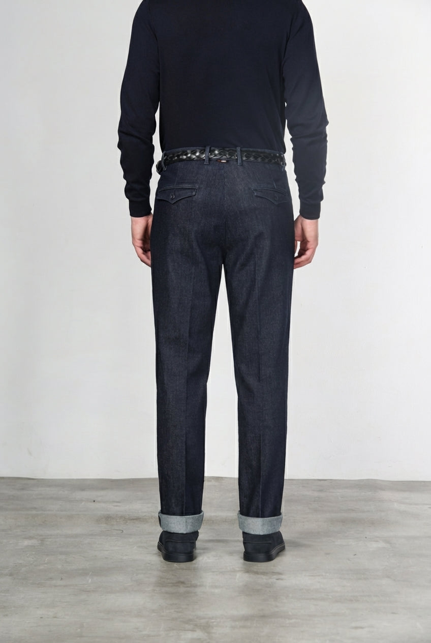 Pinces pantalone chino uomo in tecno denim stretch relaxed fit