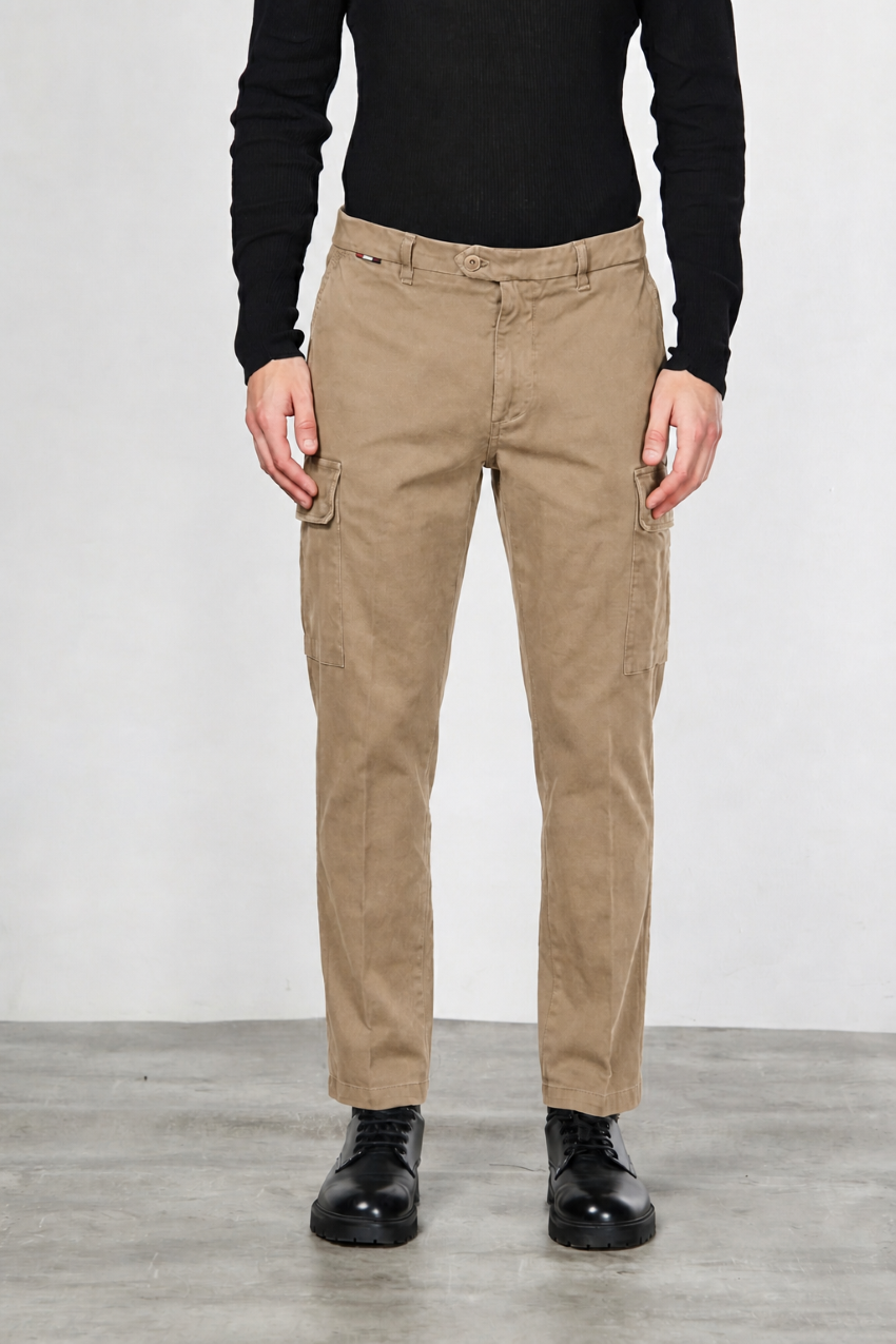 Chile pantalone cargo uomo in gabardina carrot fit