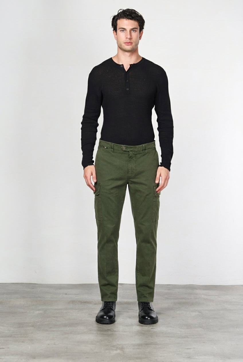 Chile pantalone cargo uomo in gabardina carrot fit