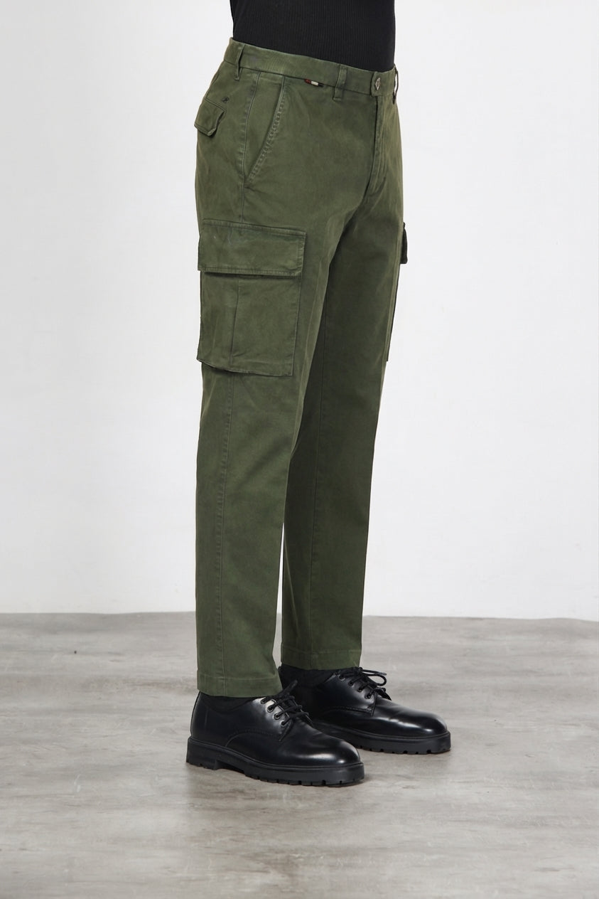Chile pantalone cargo uomo in gabardina carrot fit