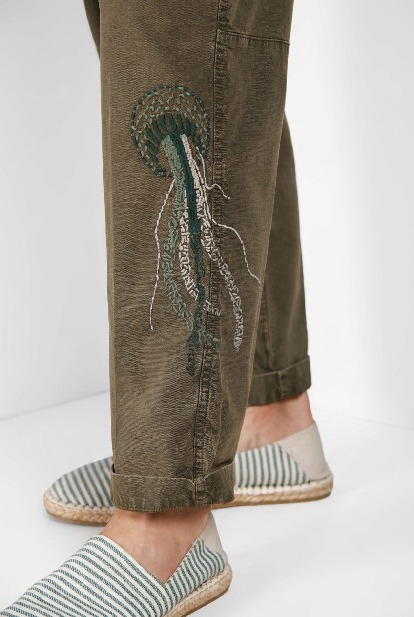 Chile M74 pantalone cargo uomo in panama fiammata relaxed fit ①