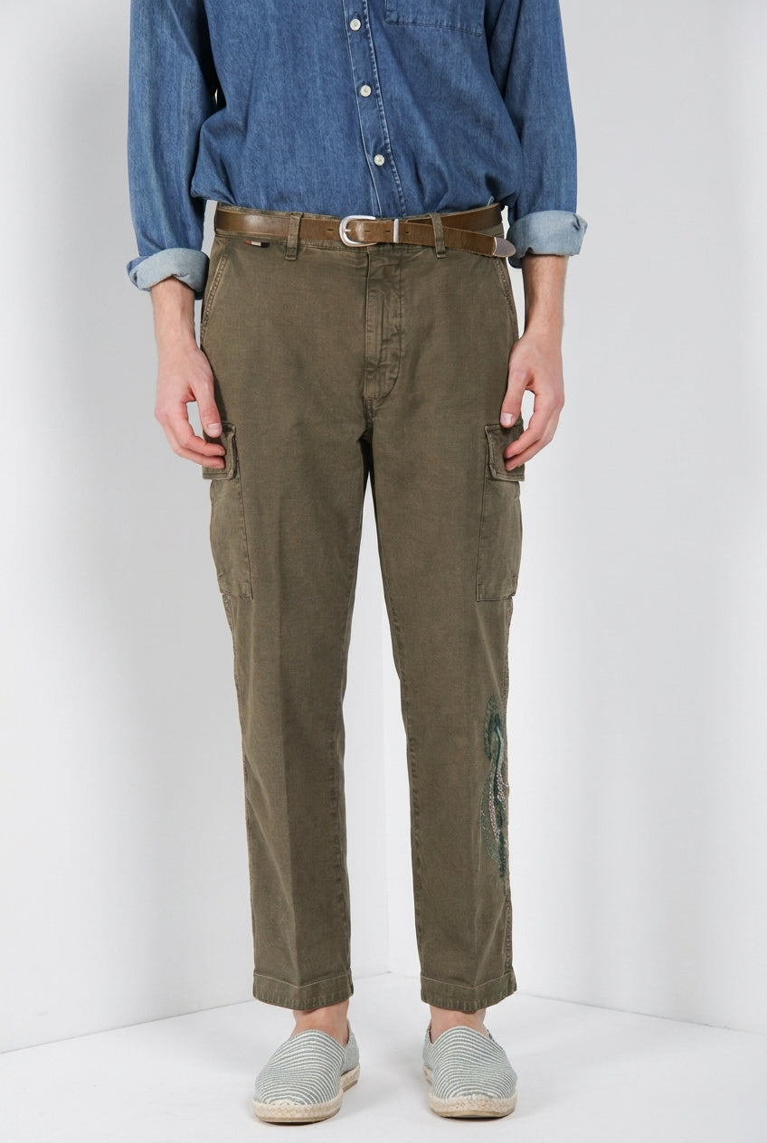 Chile M74 pantalone cargo uomo in panama fiammata relaxed fit ①