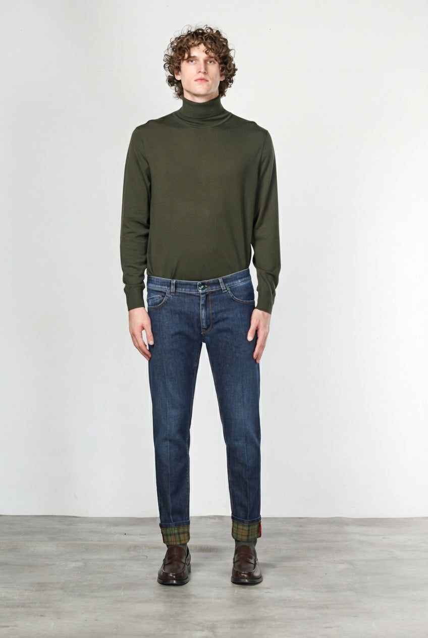 Harris Herren-5-Pocket-Hose aus Denim mit Glencheck-Muster und slim fit
