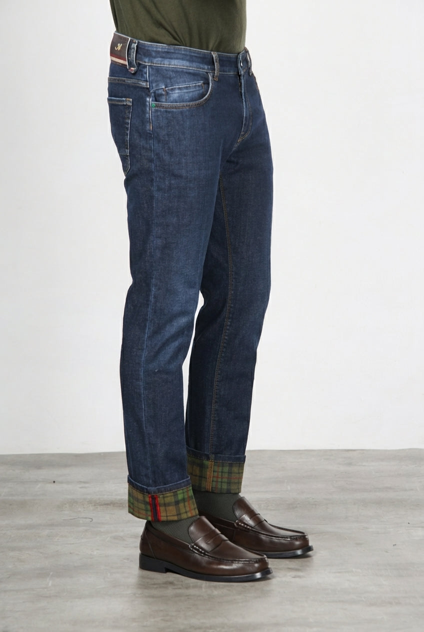 Harris Herren-5-Pocket-Hose aus Denim mit Glencheck-Muster und slim fit
