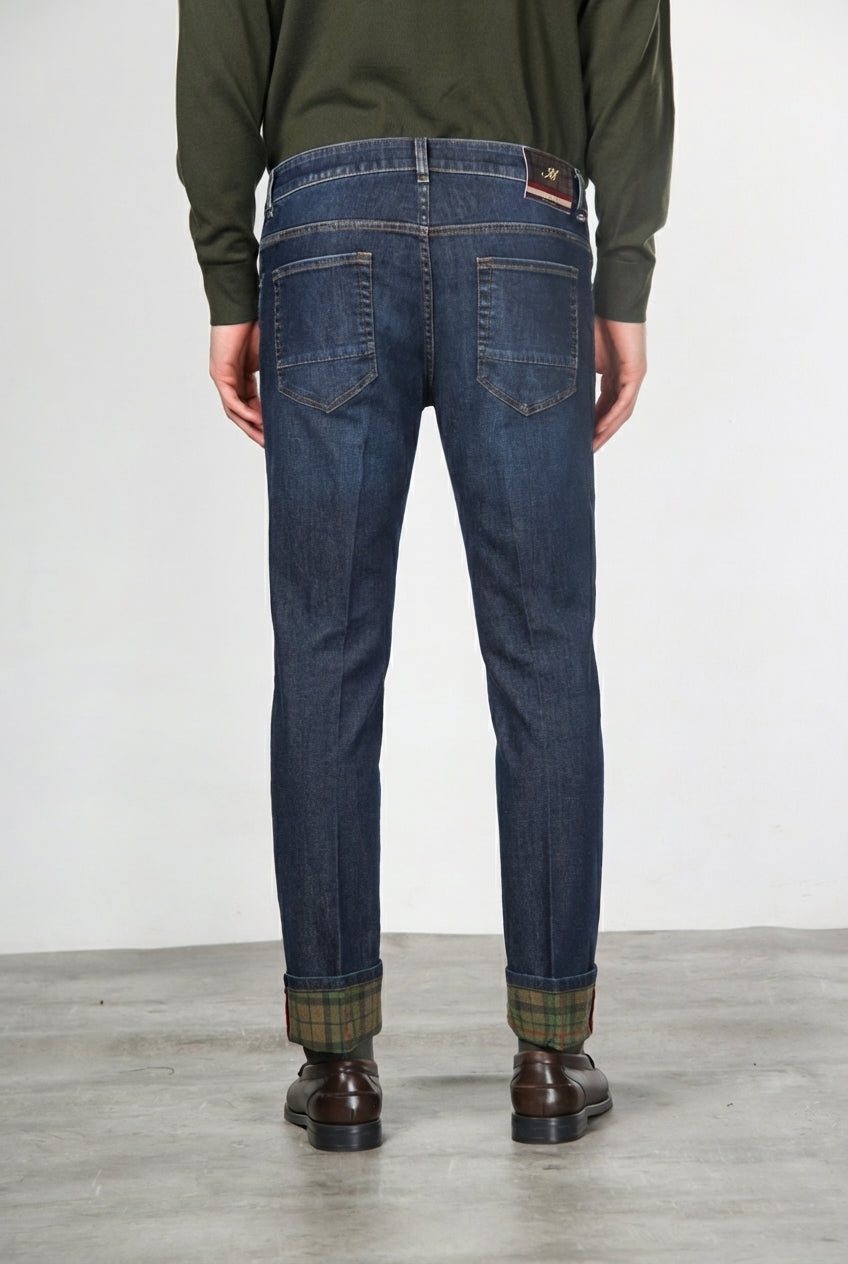 Harris Herren-5-Pocket-Hose aus Denim mit Glencheck-Muster und slim fit
