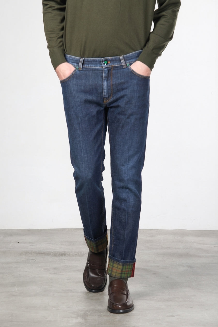 Harris Herren-5-Pocket-Hose aus Denim mit Glencheck-Muster und slim fit
