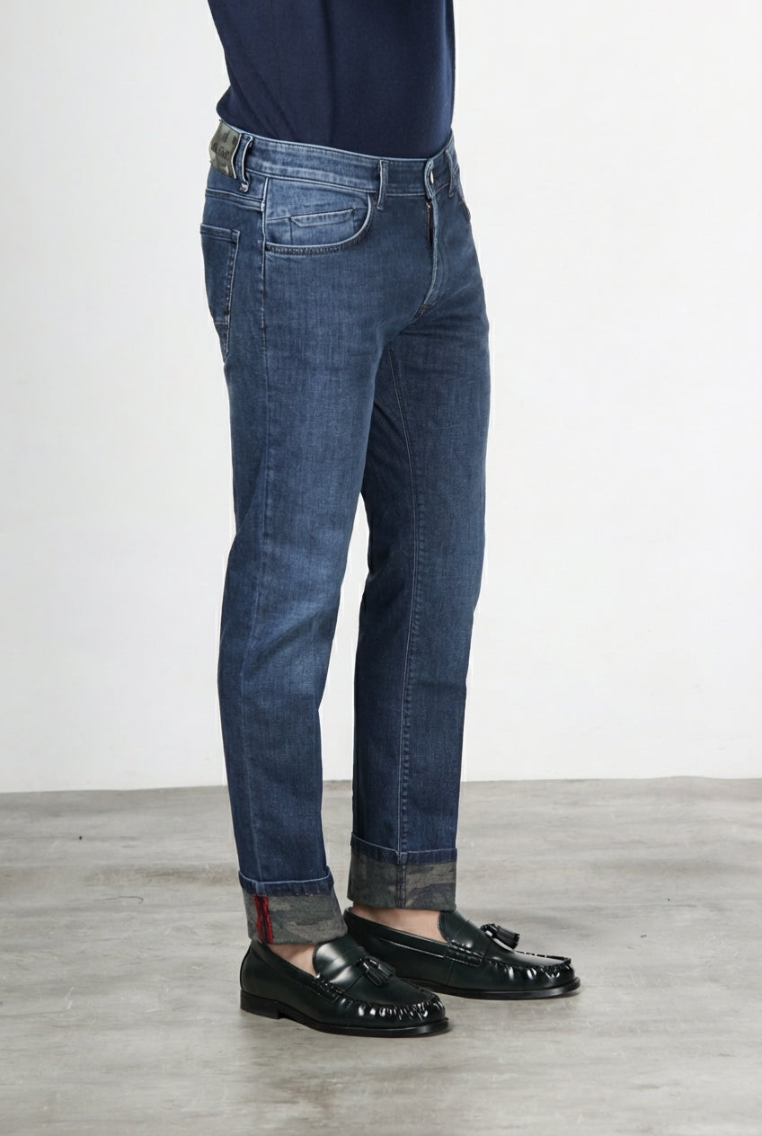 Harris Herren-5-Pocket-Hose aus Denim mit Camouflage-Muster und slim fit