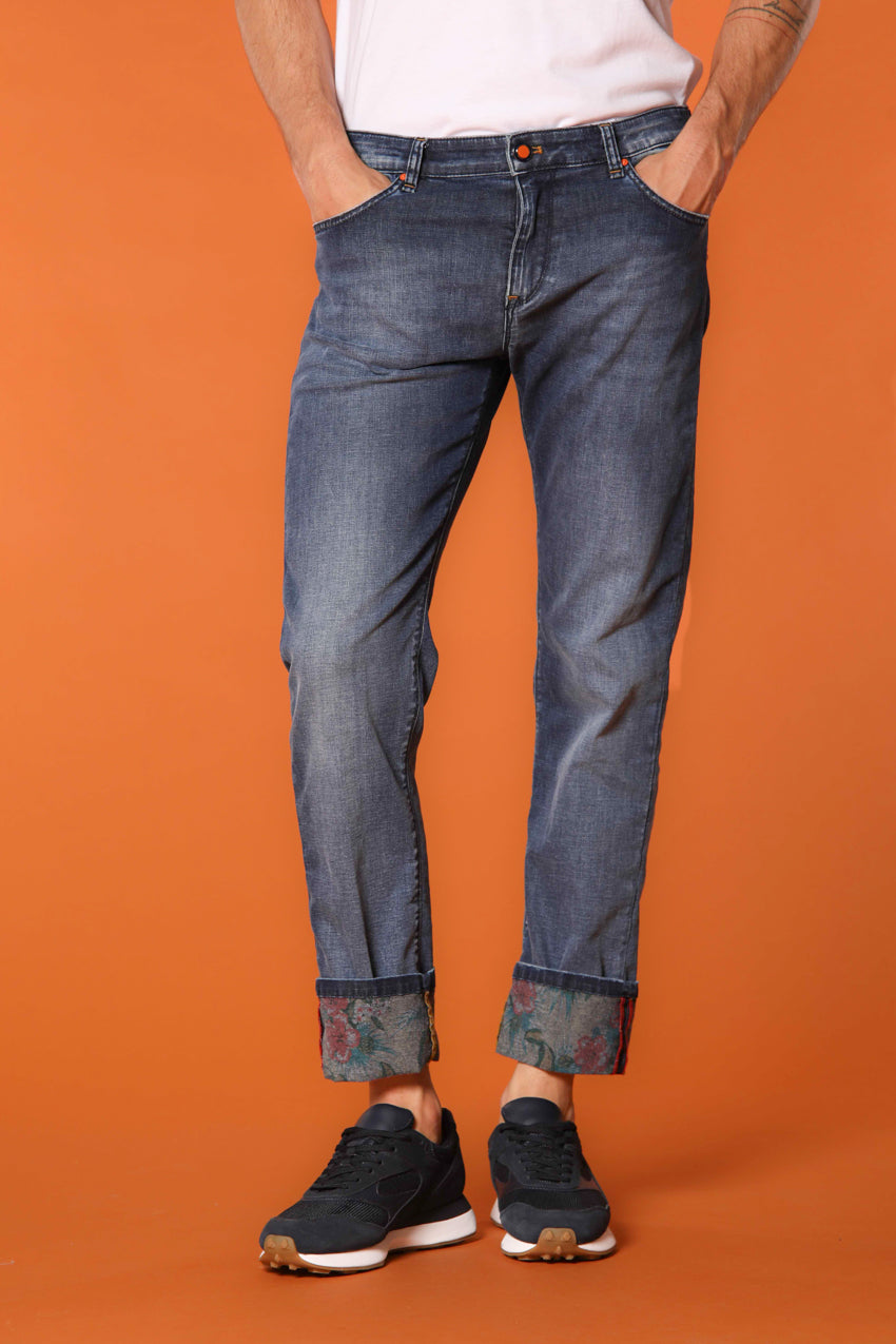 Harris Regular pantalone 5 tasche uomo in denim con stampa floreale regular fit