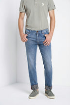 Harris Hose 5-Pocket Herren aus Denim mit Blattdruck regular fit