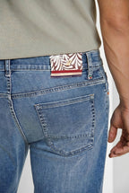 Harris Hose 5-Pocket Herren aus Denim mit Blattdruck regular fit
