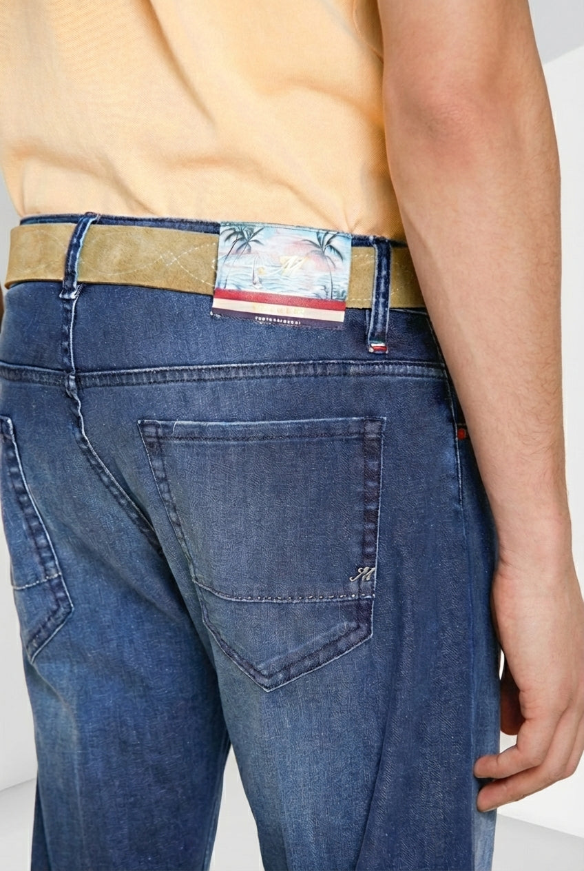 Harris Hose 5-Pocket Herren aus Denim mit Hawaii-Print regular fit