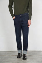 Harris pantalone 5 tasche uomo in tecno denim stretch carrot fit