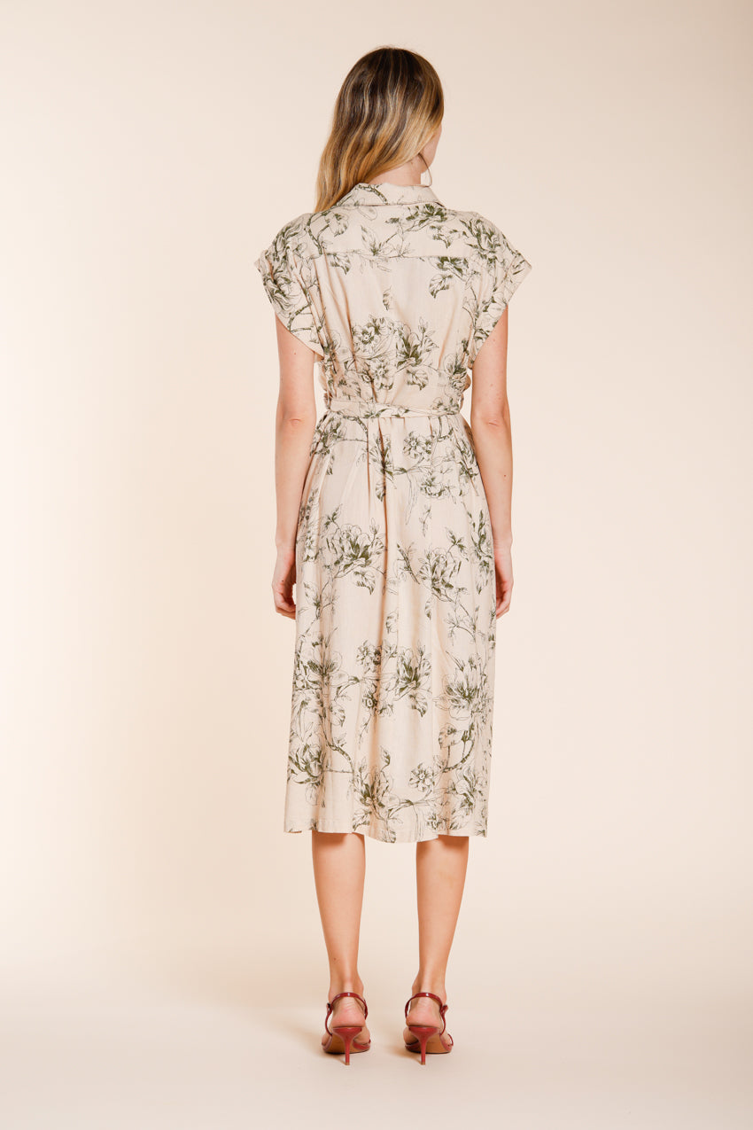 Yoko Kleid Damen aus Canvas Leinen Viskose Mischung Blumenmuster
