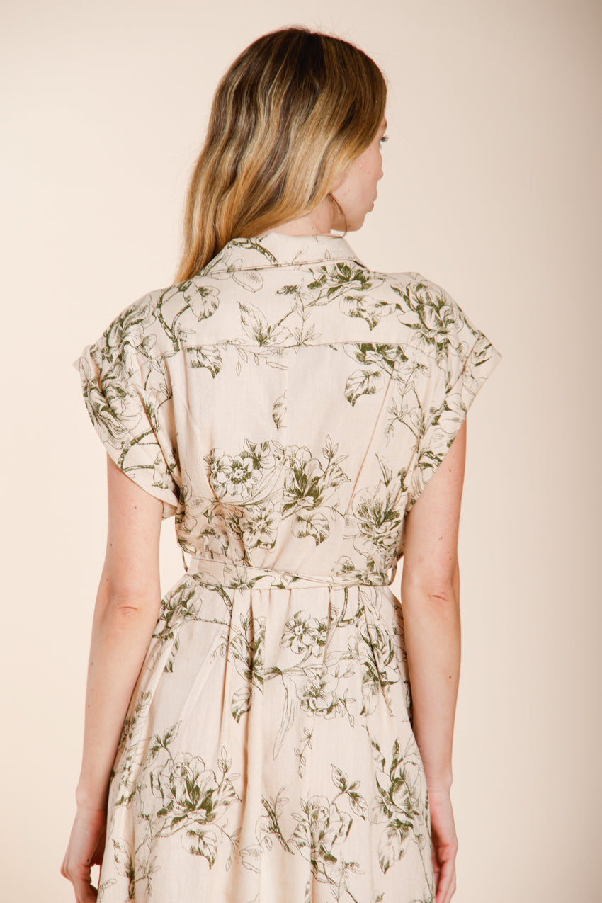 Yoko Kleid Damen aus Canvas Leinen Viskose Mischung Blumenmuster