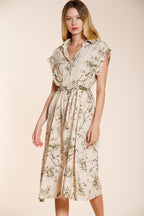 Yoko Kleid Damen aus Canvas Leinen Viskose Mischung Blumenmuster