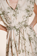 Yoko Kleid Damen aus Canvas Leinen Viskose Mischung Blumenmuster