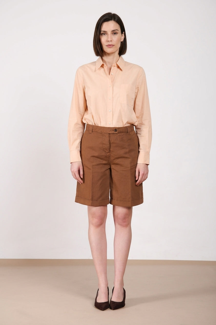 Brigitte Bermuda Chino Dame aus geflammter Baumwolle und Leinen relaxed fit