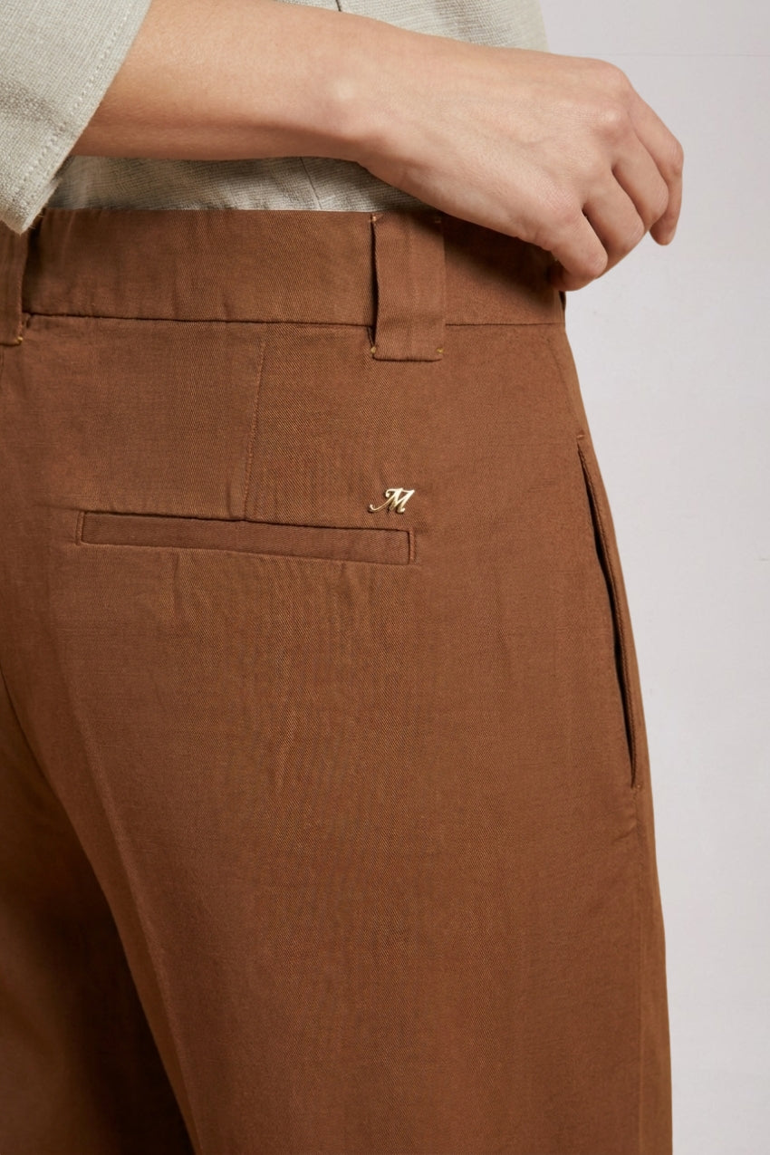 Brigitte Bermuda Chino Dame aus geflammter Baumwolle und Leinen relaxed fit