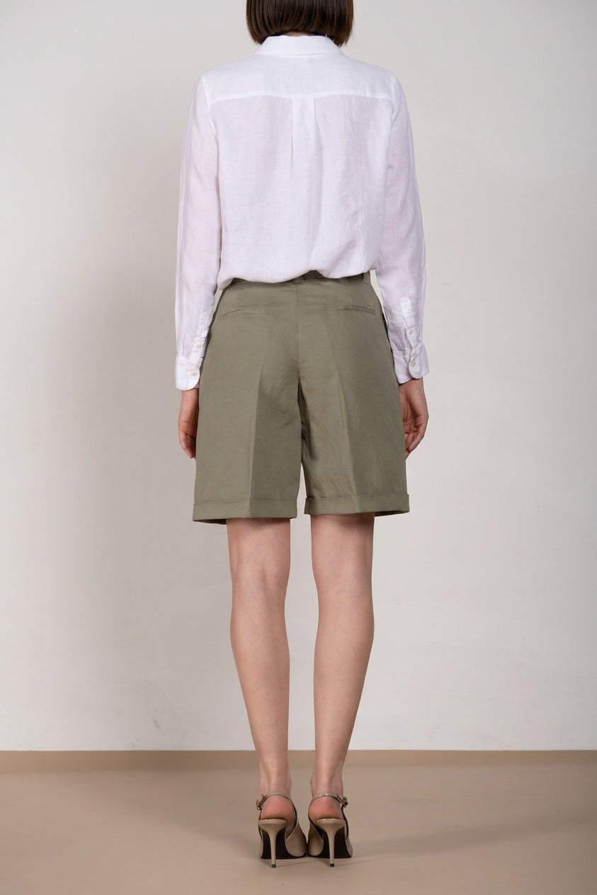 Brigitte Bermuda Chino Dame aus geflammter Baumwolle und Leinen relaxed fit