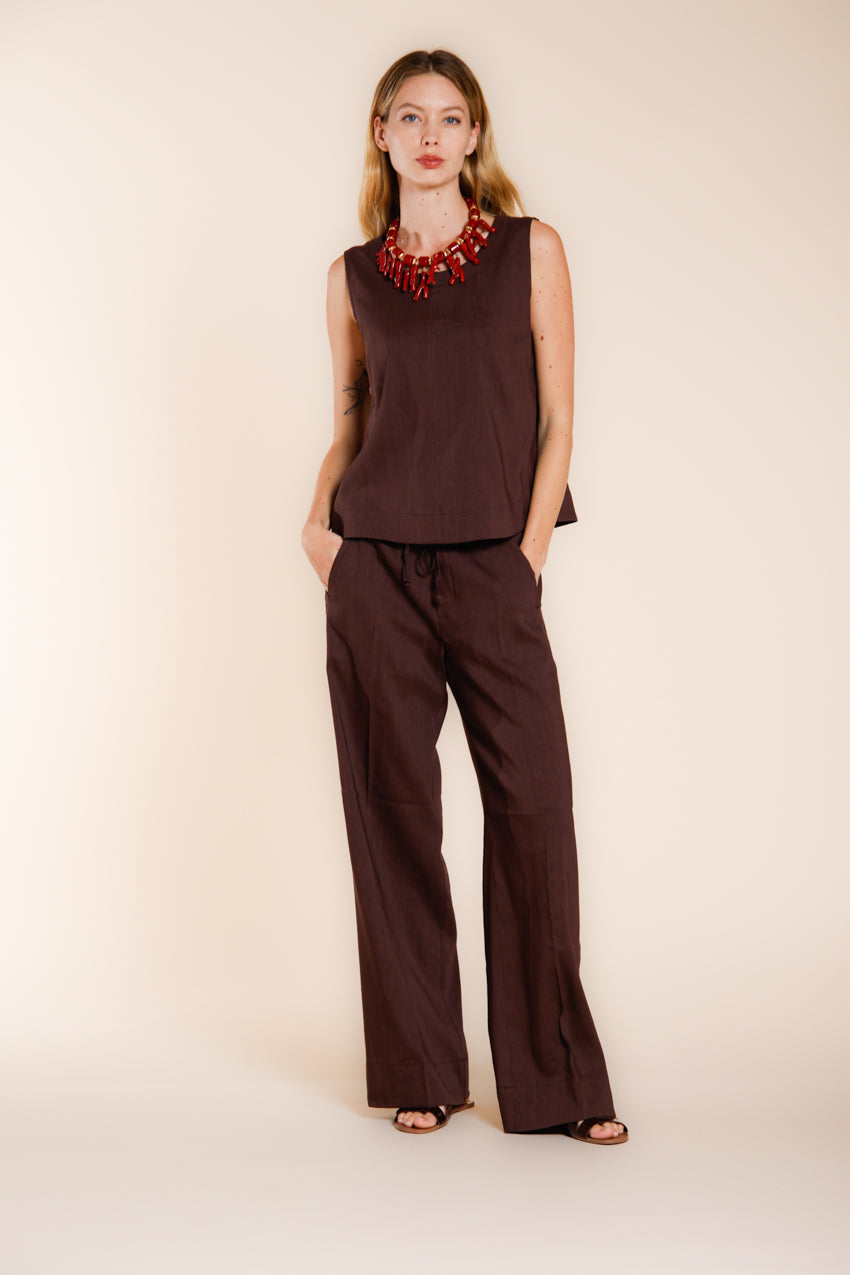 Nhabi Bluse Damen ärmellos aus Canvas Leinen und Viskose Mischung