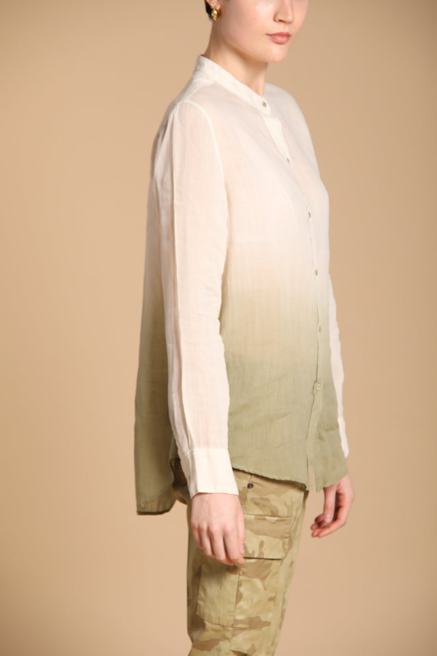 Delhi Damenbluse mit langen Ärmeln aus Orlando-Ramie mit koreanischem Kragen