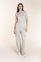 Dettaglio camicia donna Ada Mason's a manica corta in tricot lurex argento SS26