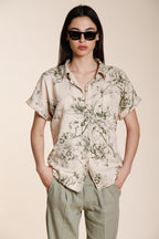 Livia Hemd Damen Kurzarm aus Canvas Leinen Viskose Mischung Blumenmuster