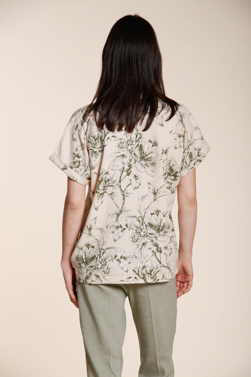 Livia Hemd Damen Kurzarm aus Canvas Leinen Viskose Mischung Blumenmuster