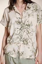 Livia Hemd Damen Kurzarm aus Canvas Leinen Viskose Mischung Blumenmuster