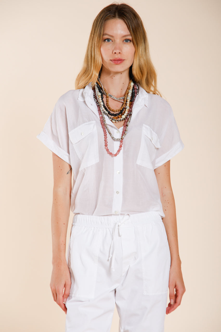 Natalie camicia donna a manica corta in mussola di cotone e seta