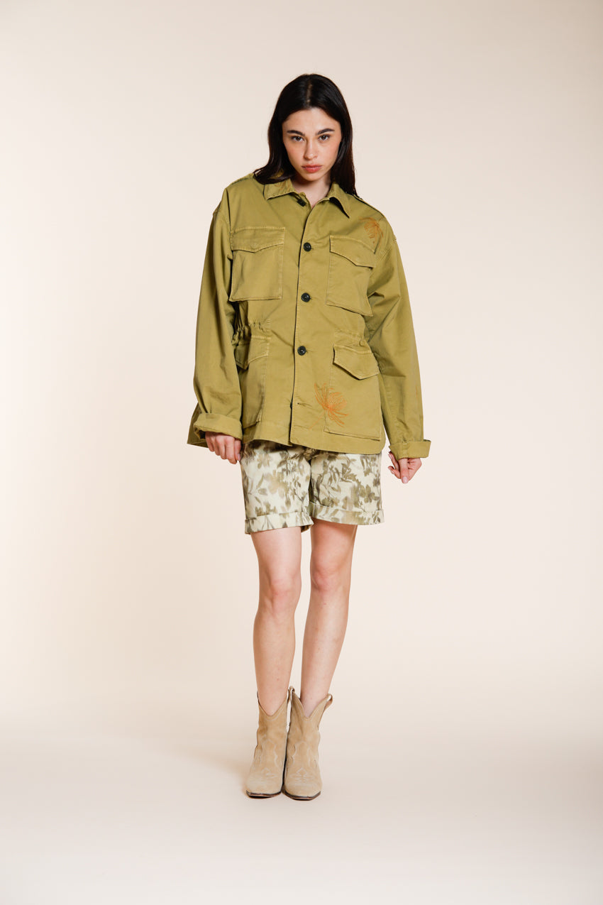 Florence New giacca donna in twill leggero stretch ricamo fiori