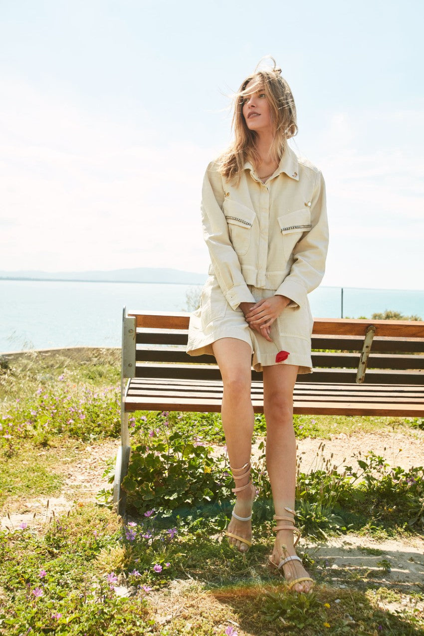 San Diego Damen Jacke Dame aus Flammgarn-Baumwolle mit Nieten