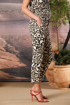 Jaqueline pantalone chino capri donna in gabardine con stampa geometrica slim fit