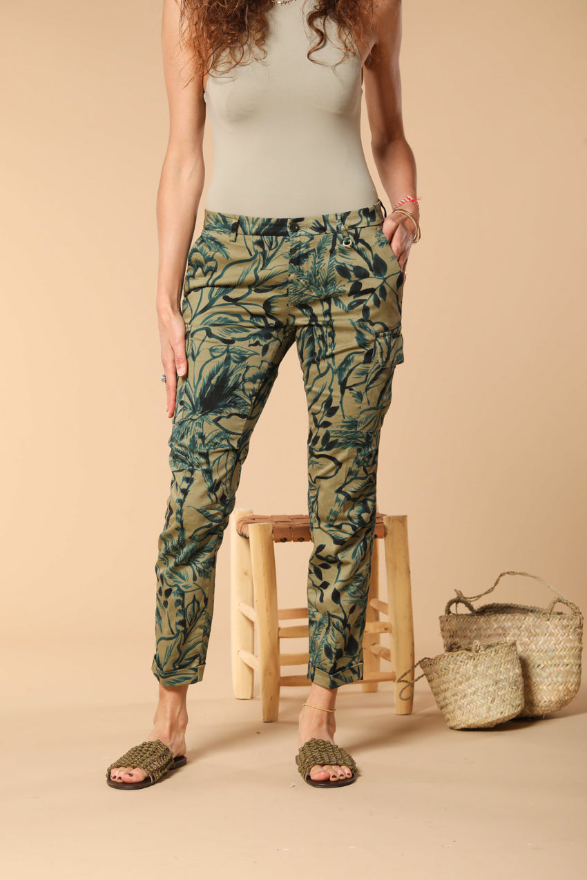 Chile City pantalone cargo donna in raso con stampa a fiori curvy fit