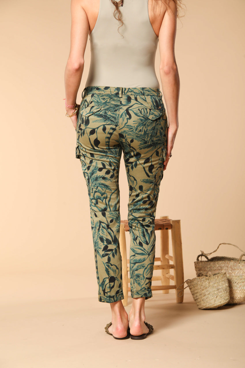 Chile City pantalone cargo donna in raso con stampa a fiori curvy fit