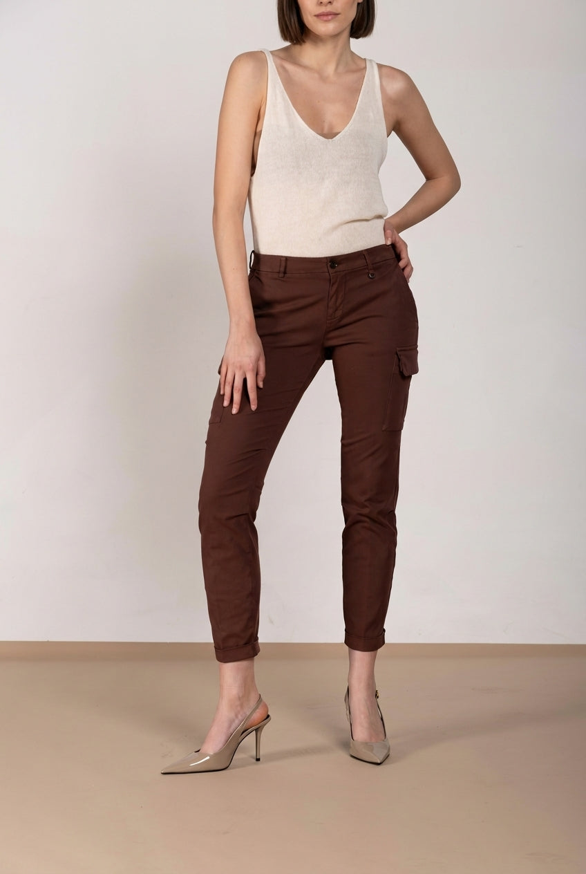 Chile City pantalone cargo donna in gabardina stretch slim fit