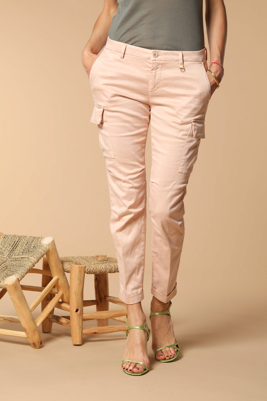 Chile City pantalone cargo donna in gabardina slim fit